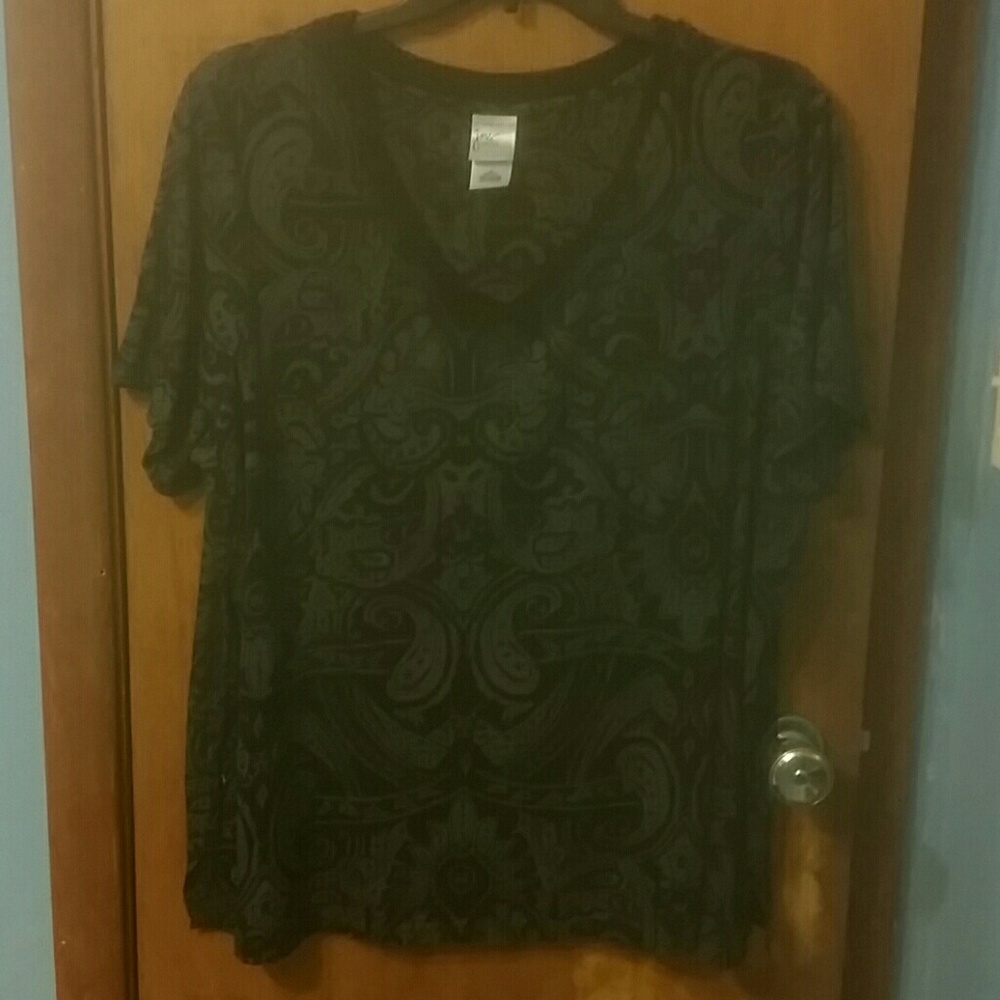Sheer black & grey paisley top